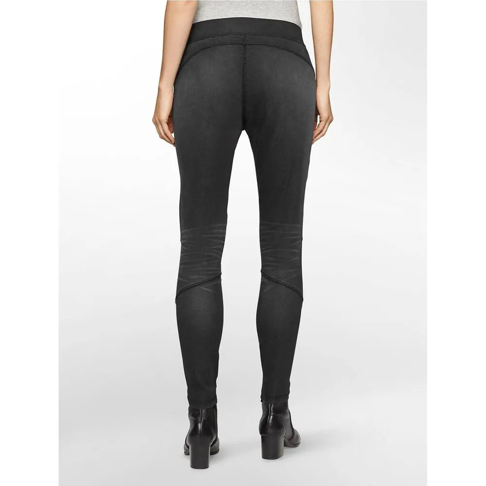 New Womens NWT $80 Calvin Klein Jeans Leggings Knit Faded Black 27 Moto Skinny - Image 3