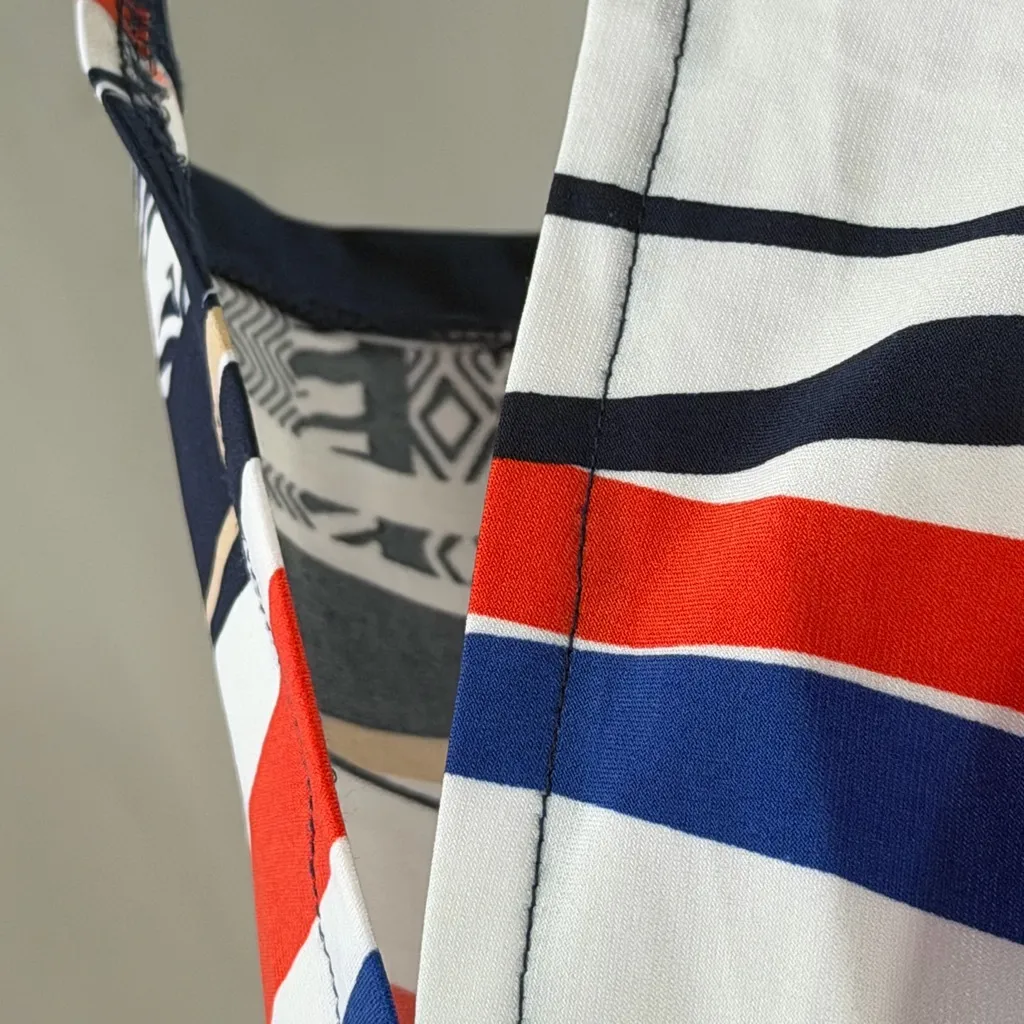 Peck & Peck Long Sleeve Dress with Red, Blue, and Black Stripes Cut Out Sleeves - Image 3