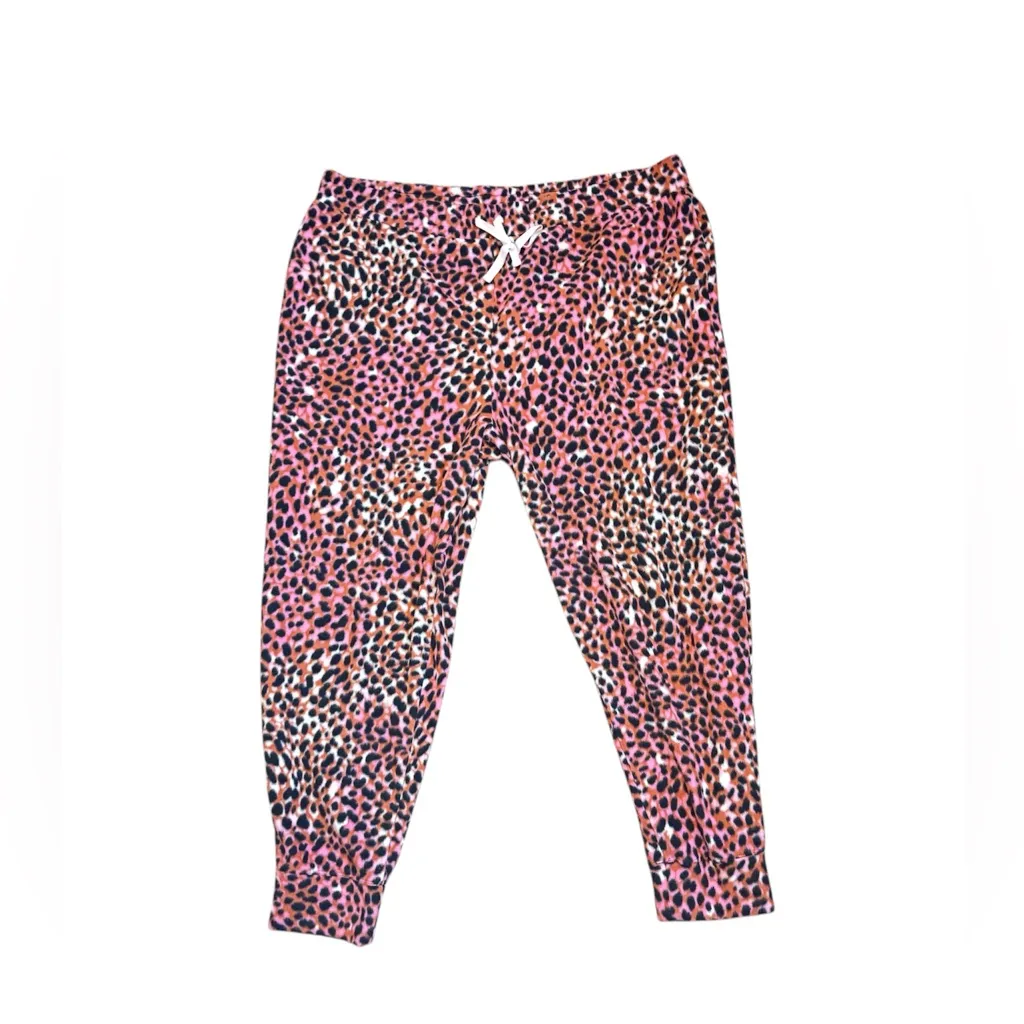 Cuddl Duds Pink Black Leopard Print Fleece Cozy Pajama Lounge Jogger Pants - Image 2