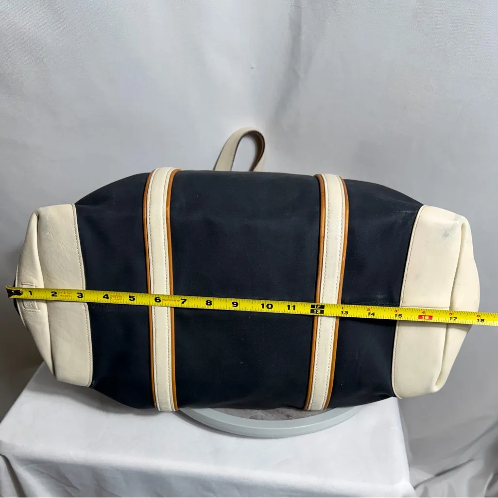 Coach M157745 Large Canvas Leather Trim Travel Tote Black Cream Green Interior - Image 10