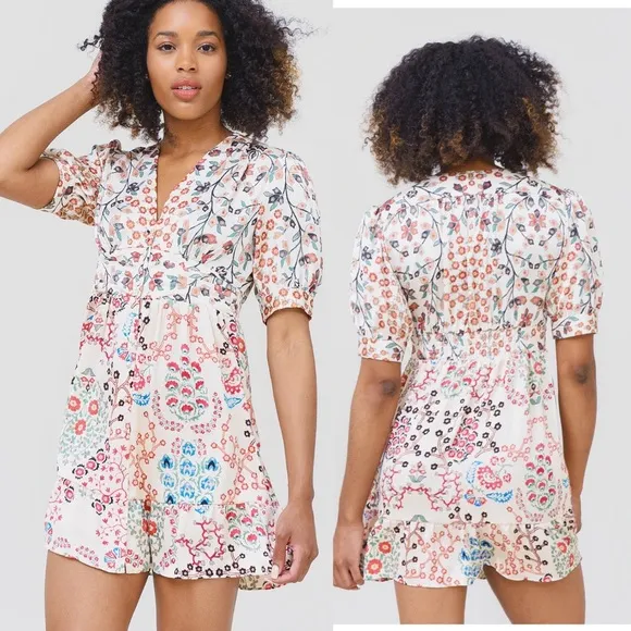 BA&SH Ganiela Mixed-Print floral print mini short sleeve button front Dress sz 4 - Image 2