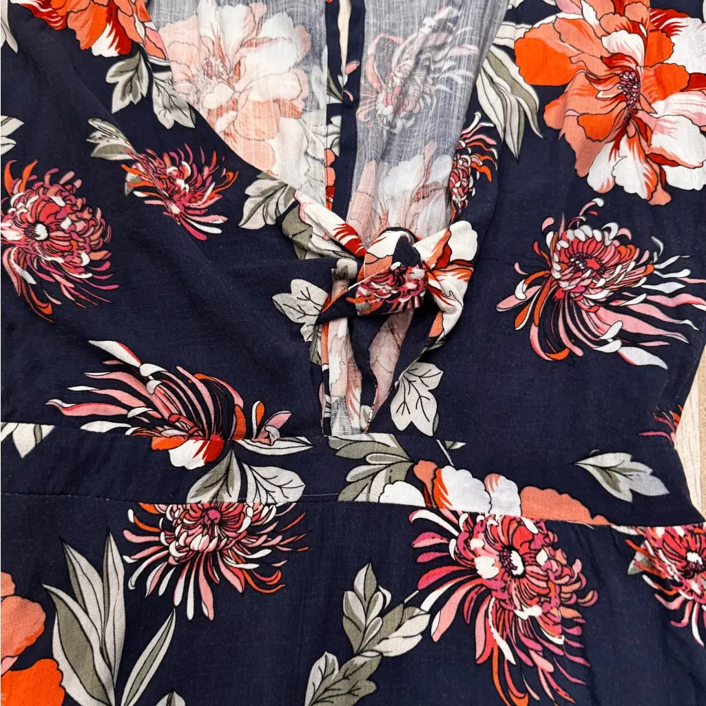 Aakaa Navy Floral Dress with Orange and White Accents - Image 3