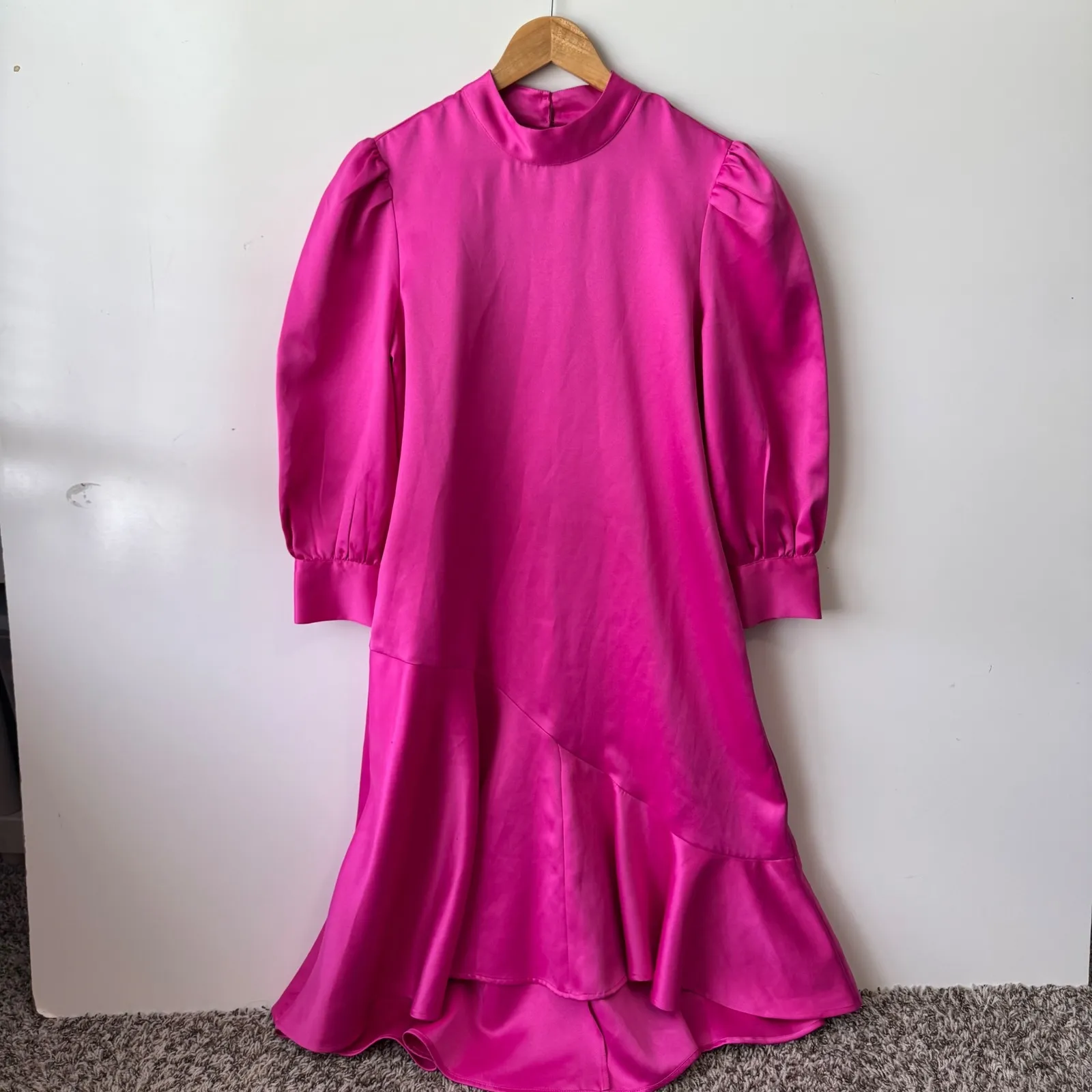 The Drop Pink Midi Dress‎ Mock Neck Puff Sleeve Party Dress S - Image 8