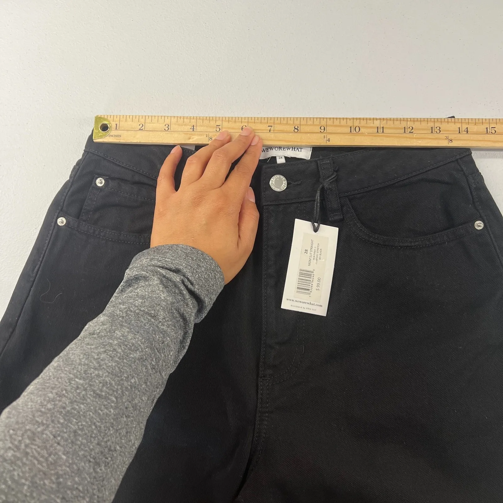 WeWoreWhat Mom Slit Jeans Womens 28 Black Cotton Stretch Straight Fit High Rise - Image 9