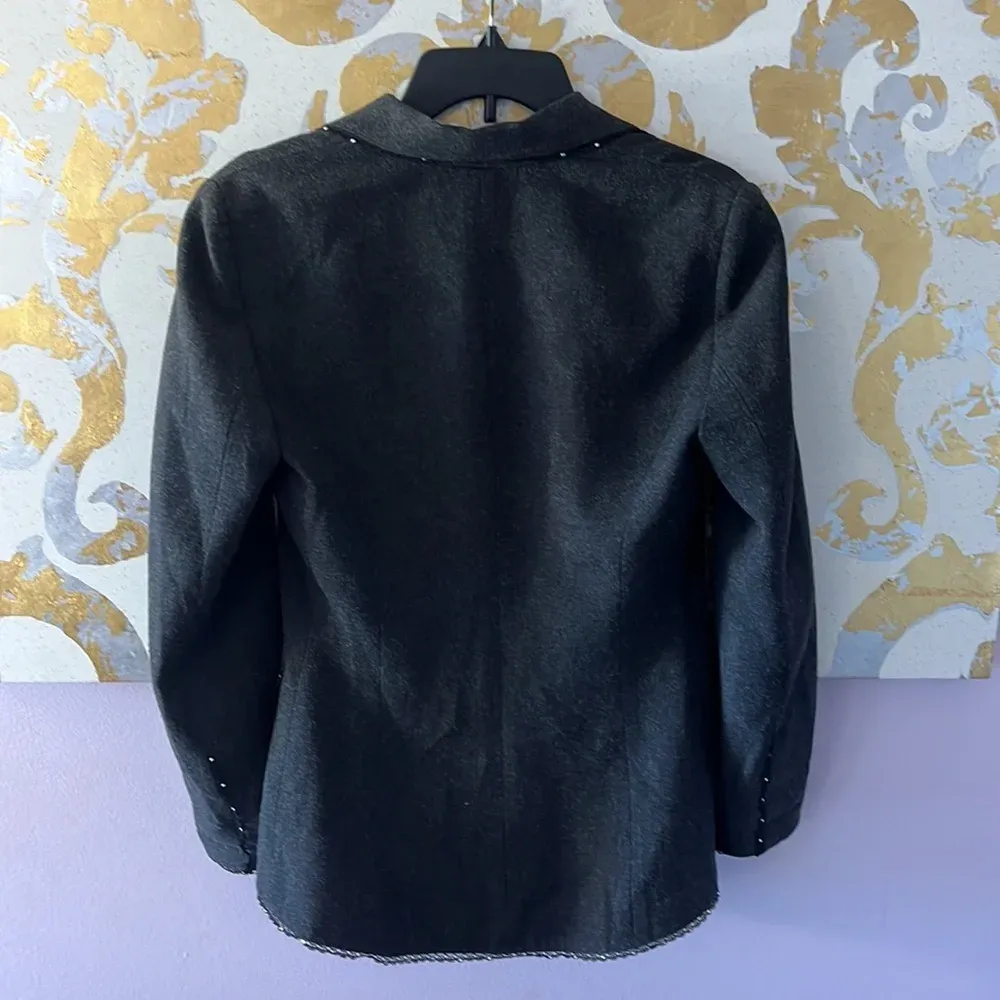 Joseph Ribhoff Size 6 Vintage Charcoal Gray Lace Gem Detail‎ Blazer - Image 7