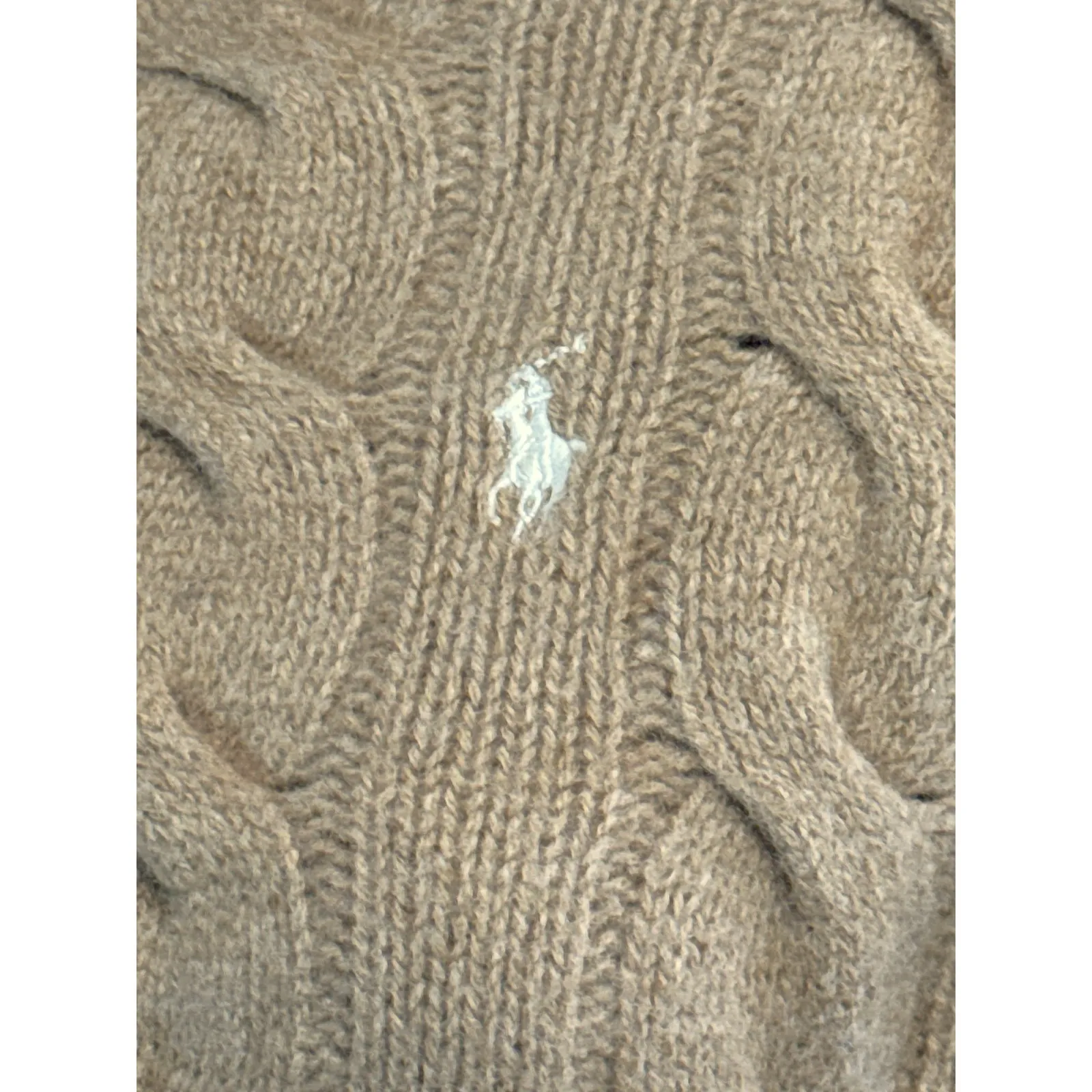 Polo Ralph Lauren Cable Knit Sweater Camel Tan Wool Cashmere Mock Neck Women's S - Image 3