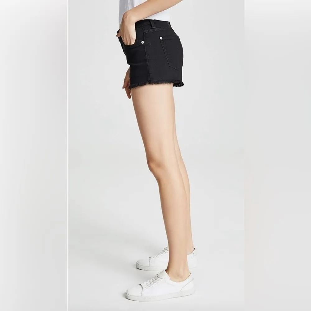 7 For All Mankind Cut Off Jean Shorts 26 Black High Rise Minimal Capsule Chic - Image 3