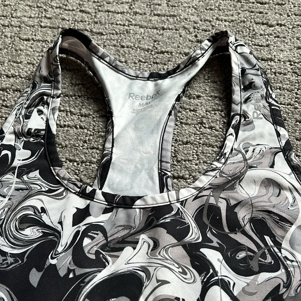 Reebok Women's Black, Gray & White Marble Swirl Athletic Razor Back Tank Top MED - Image 9