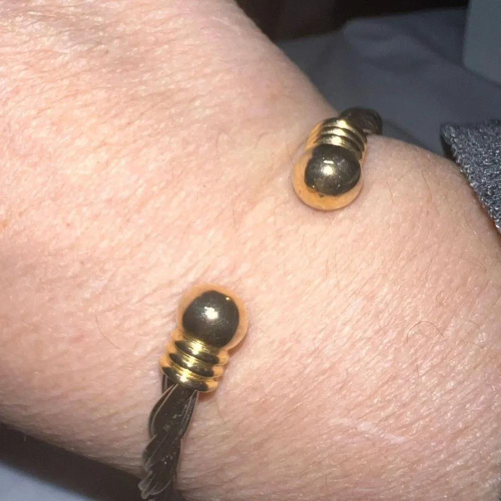 Silver‎ Tone Braided Cuff Bracelet with Gold Tone Tips Silver - Image 4