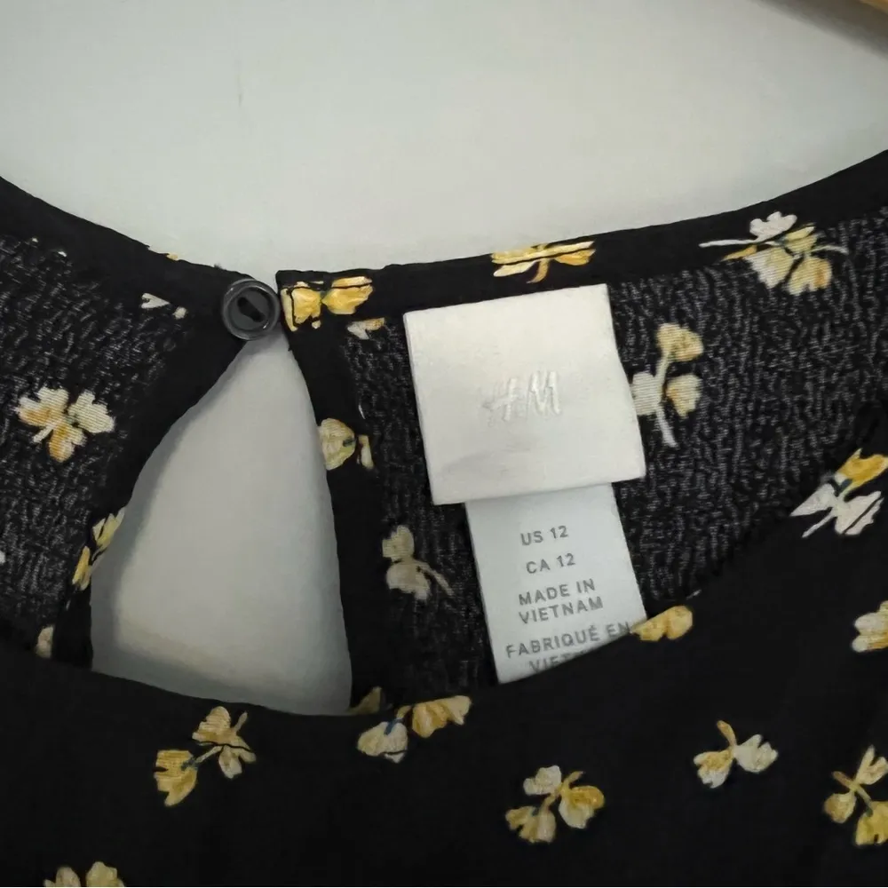 H&M Navy Blue Yellow White Long Sleeve Floral Dress Size 12 - Image 8