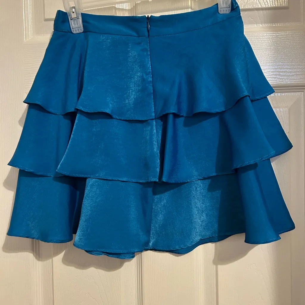 ZARA shiny satin bright blue tiered small mini skirt - Image 4
