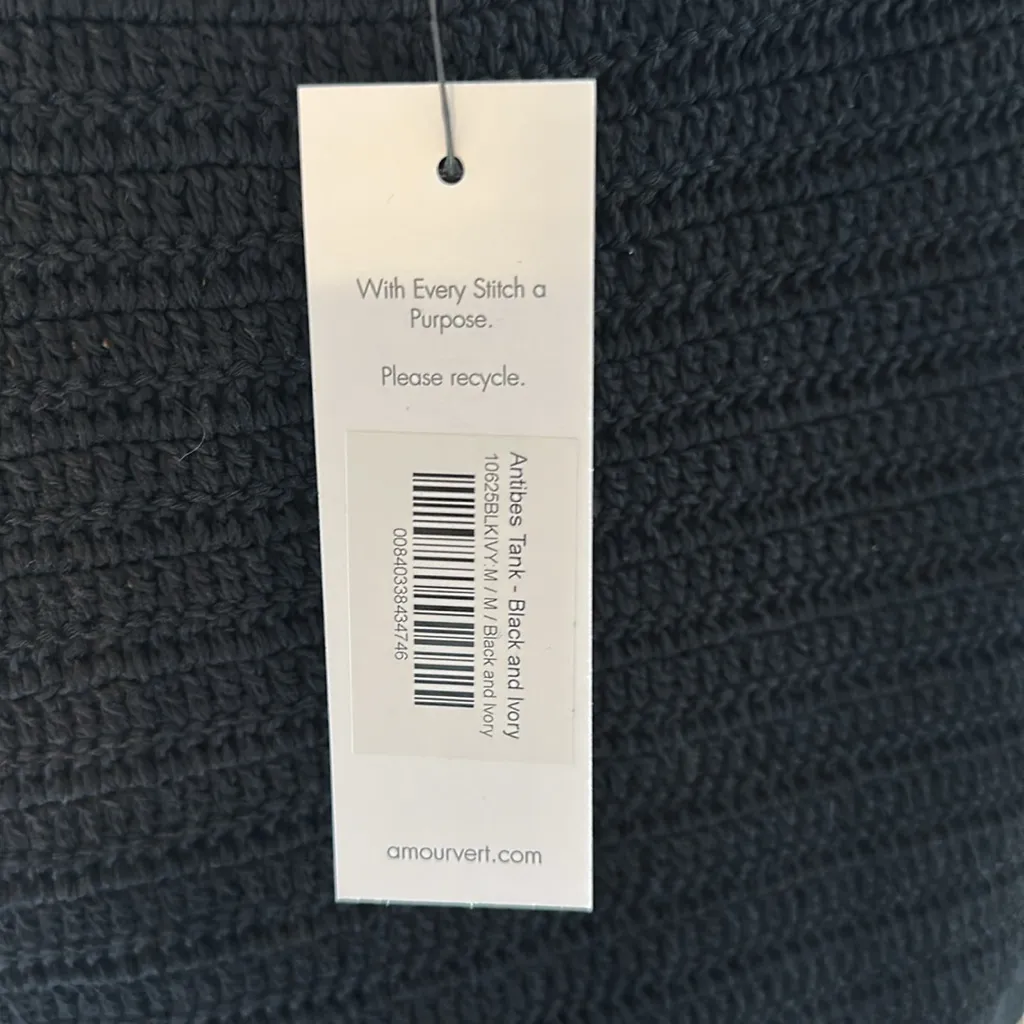 NWT AMOUR Vert Antibes Crochet Top, Medium, Black & Ivory - Image 7