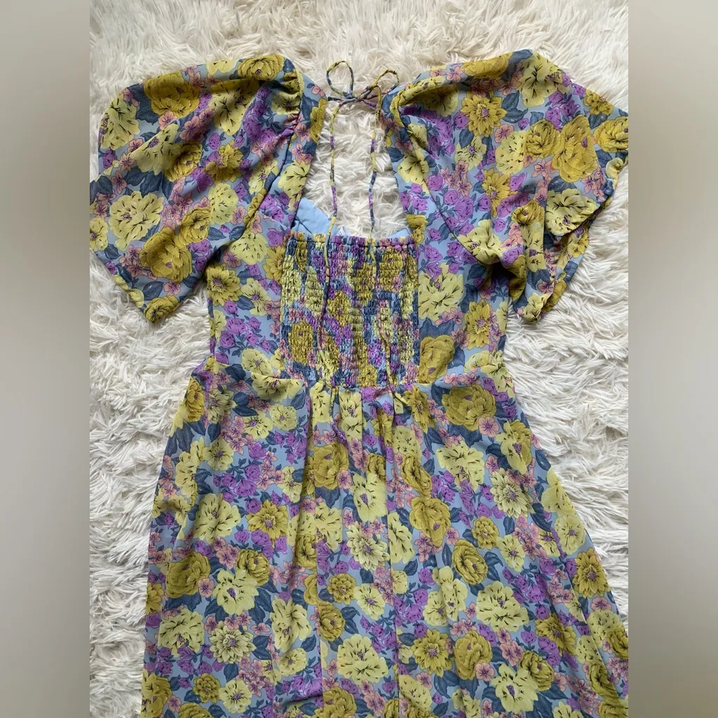 ASTR The Label Floral Sweetheart Neck Dress In Gold Purple Floral - Image 8