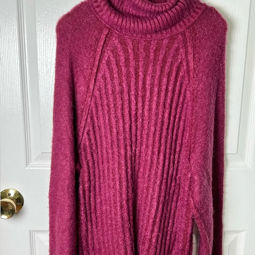 Free People Pink Ribbed Oversized Long Sleeve Soft Big City Turtleneck XS - Image 5