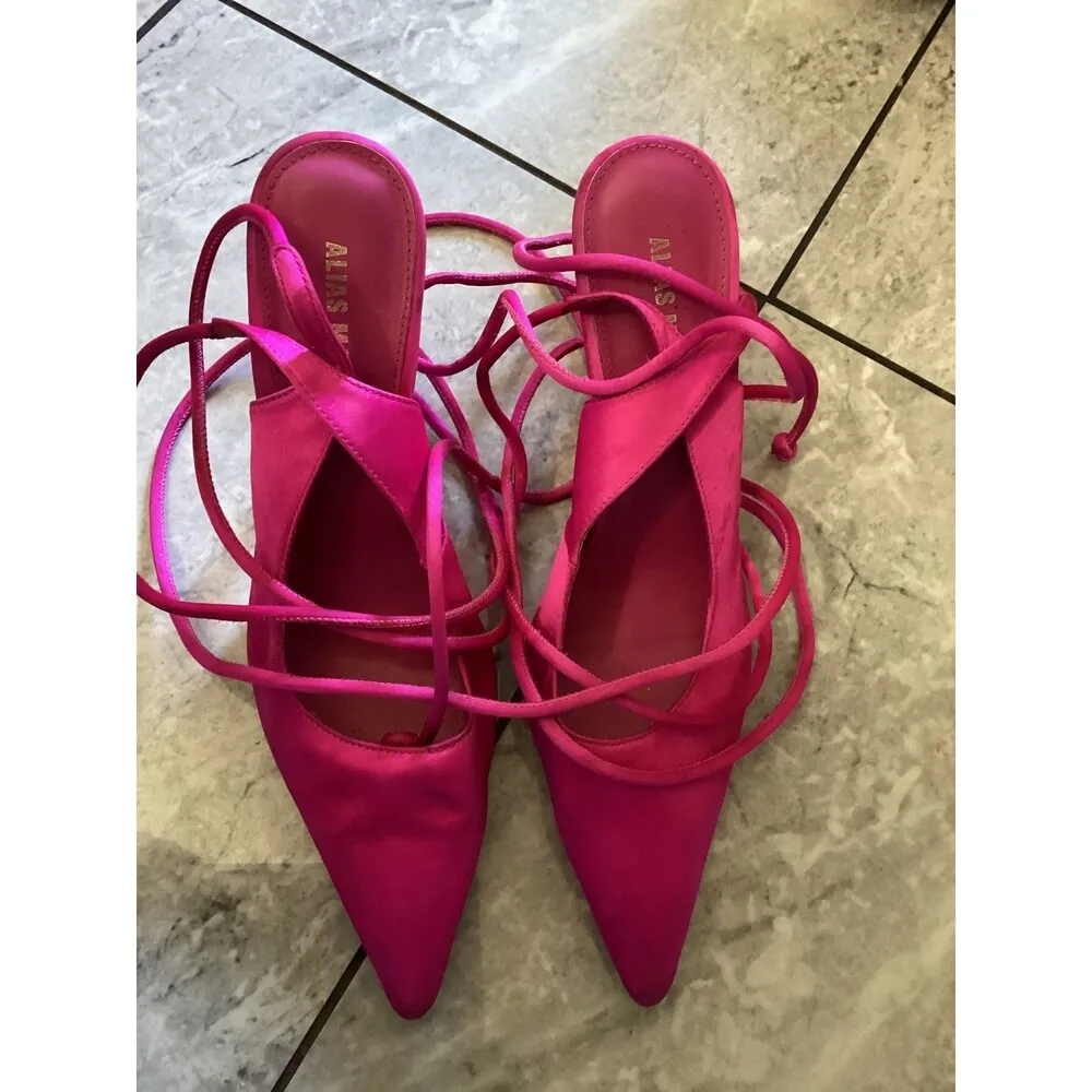 Alias Mae Shoes Womens Size 40 Satin Pointed Toe Lace Up Stiletto Heels Dressy Pink - Image 2