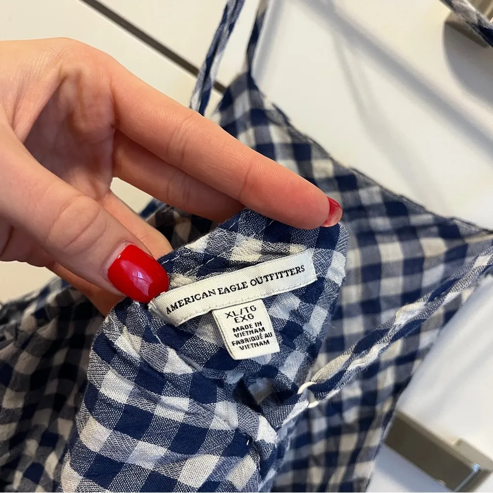 American Eagle Blue & White Gingham Tank Top - Image 4