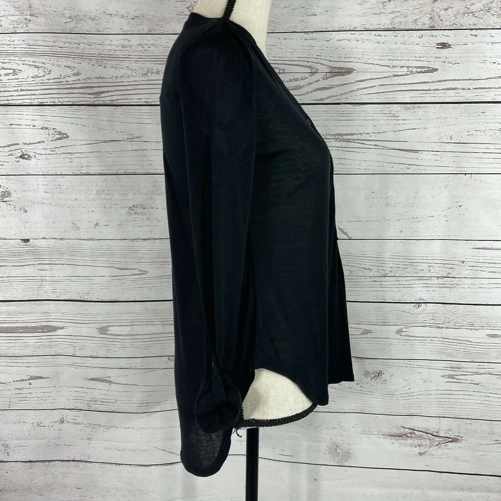 Maison Jules  X-Small XS Top Hi-Low Roll-Tab Sleeves Button Up Stretch Black New - Image 4