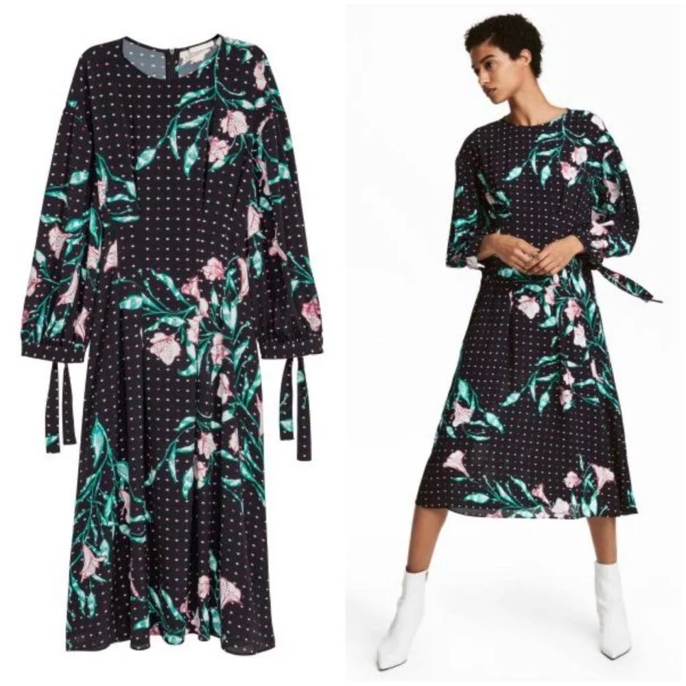 H&M Floral Dot Print Long Sleeve Midi Dress - 8 - Image 2