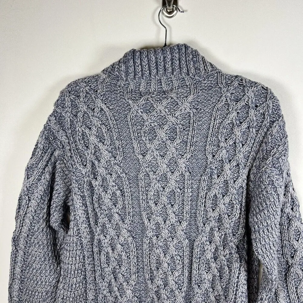 Kilronan Knitwear Sweater Women S Cardigan Cable Knit Fisherman Merino Aran Long Blue - Image 9