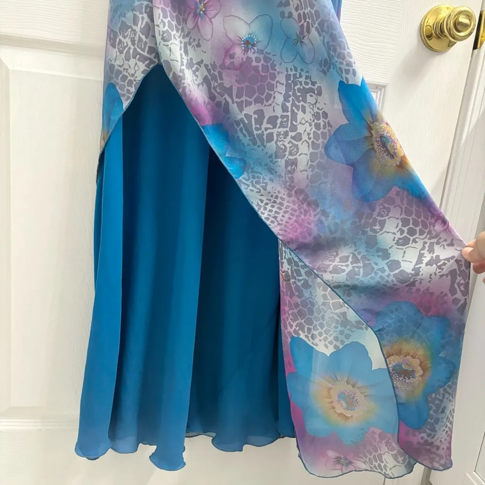 Y2K Asymmetrical Floral Maxi Dress Size 14 A Wild Thyme Fairy Whimsical Blue - Image 4