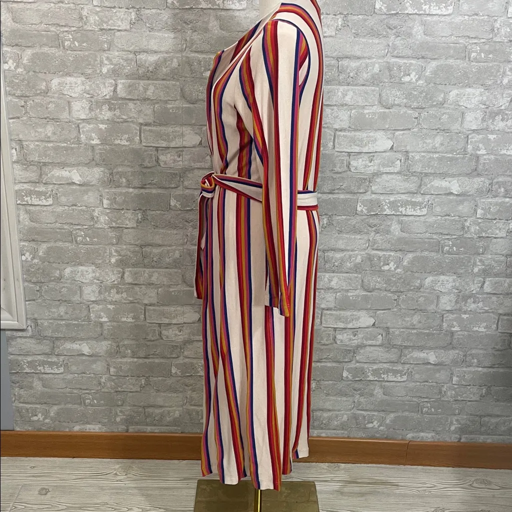 Dee Elly multicolor rainbow striped open front cardigan with a belt - Image 3