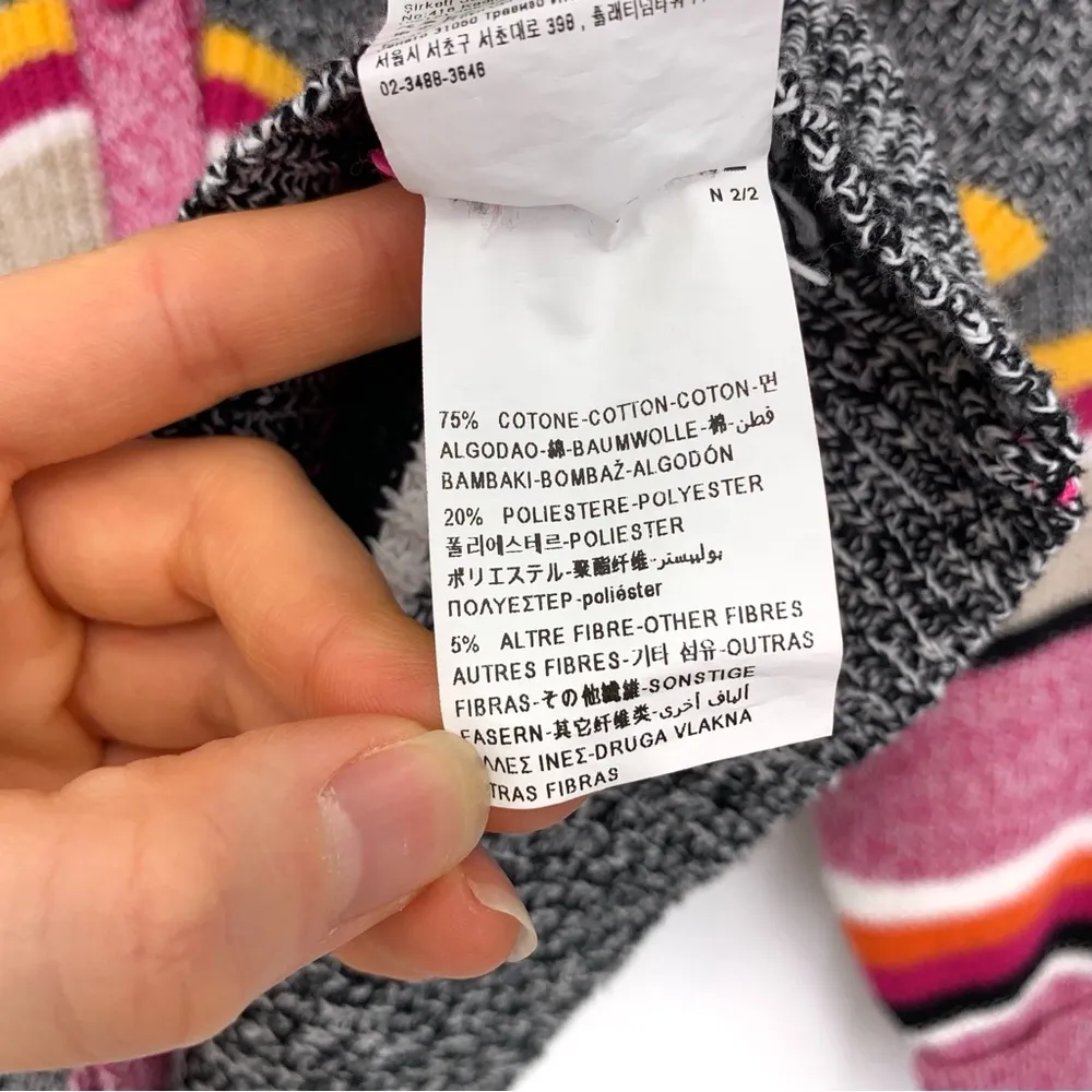 UNITED COLORS OF BENETTON Striped Chunky Knit Cardigan Pink Black XS/S - Image 7