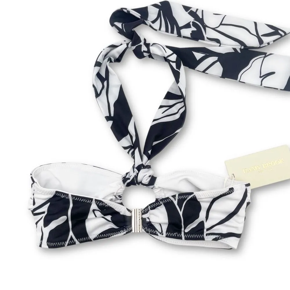 NWT Ramy Brook Marie Bikini Top Size XS Black White Palm Print Halter Swim $128 - Image 2