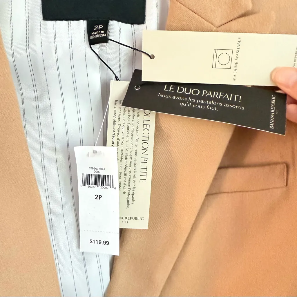 Banana Republic Brushed Twill Peak Lapel Single Breasted Blazer Camel 2P NWT - Image 2