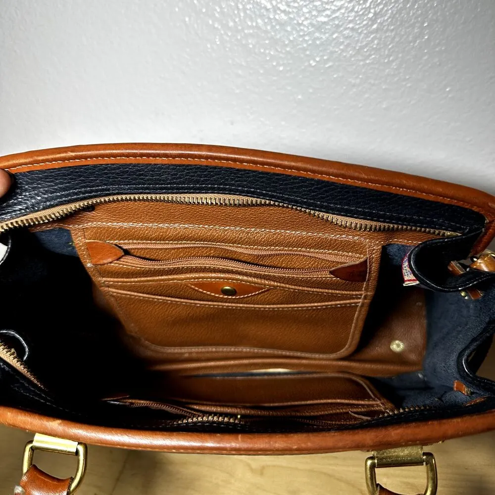 Vintage Dooney & Bourke Satchel All Weather Leather Pebble Brass Buckle Navy - Image 5