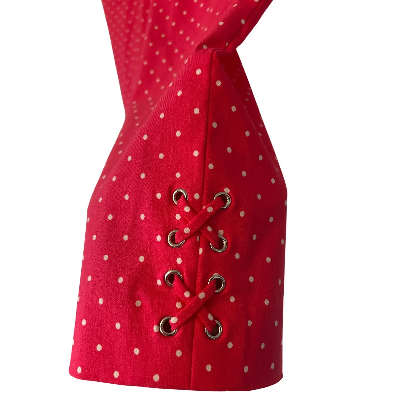 Chicos 3 Perfect Stretch Cropped Pants Hot Pink White Polka Dot Lace Up Detail - Image 2