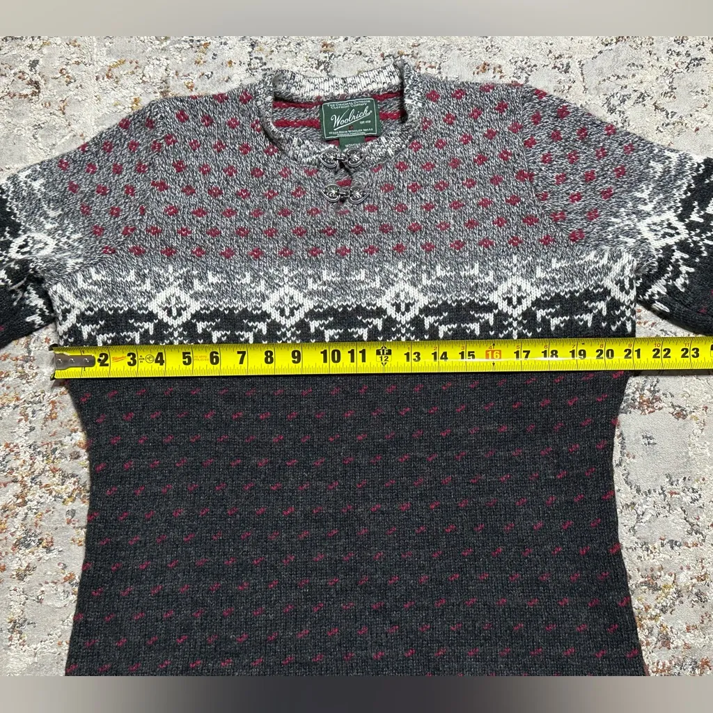 WOOLRICH Nordic Fair wool Isle Snowflake Pattern Clasp Sweater Large - Image 6