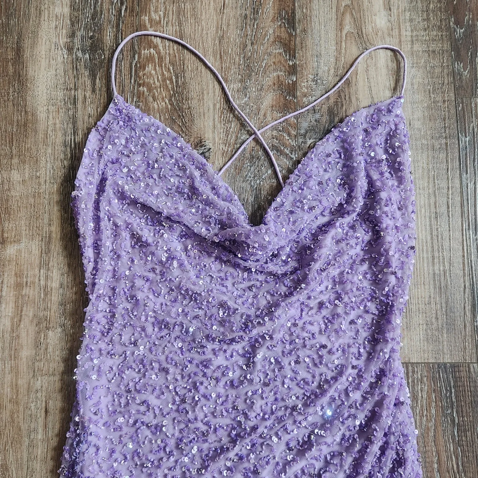 Retrofete Mich Sequin Dress Purple Size XS Sleeveless Cowl Neck - Image 4