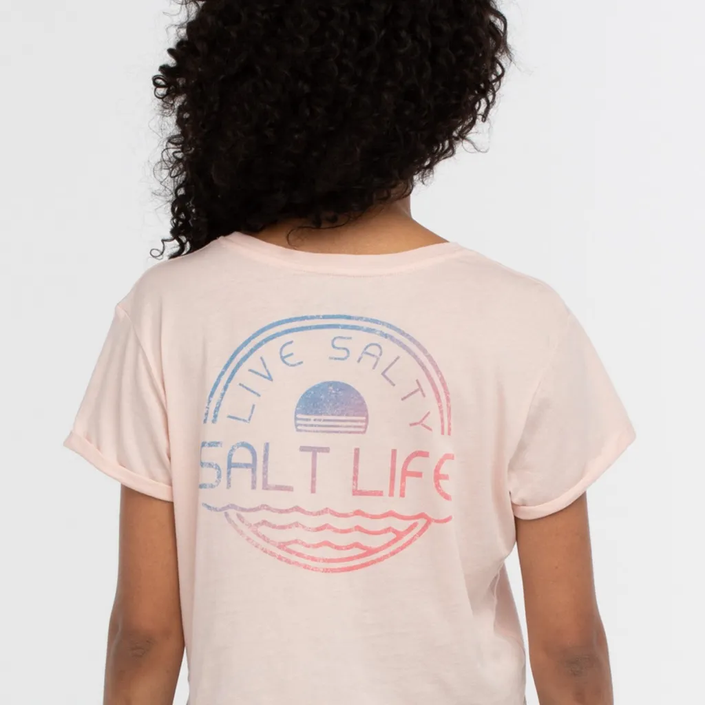 Salt Life Light Pink crop Tee with Blue Logo size small - Image 2