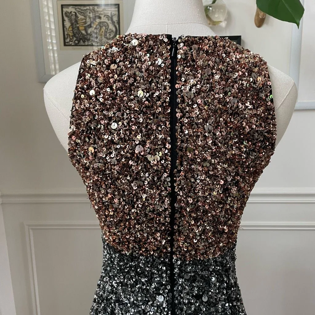 French Connection Sequin Cocktail Dress Metallic Colorblock Stripe Gold Silver 4 - Image 4