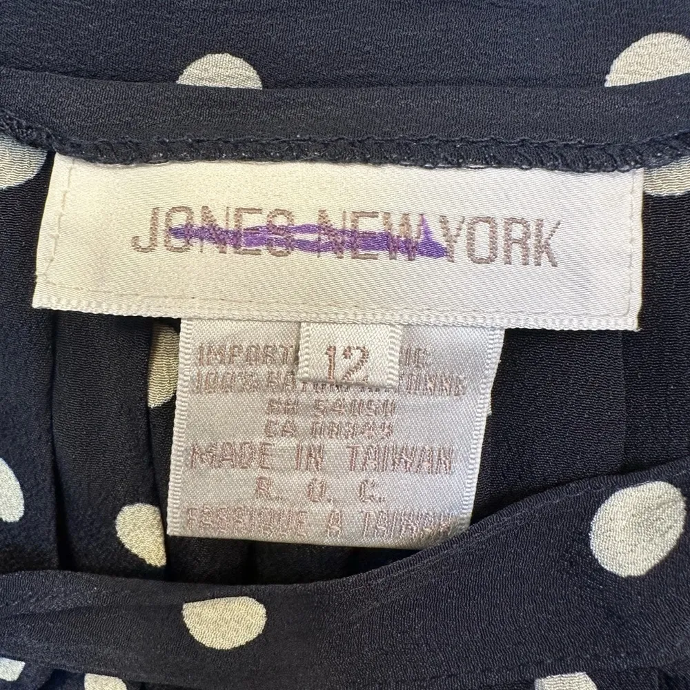 Vintage Jones New York Navy Polka Dot A-Line Midi Skirt Size 12 Pinup Rockabily - Image 6