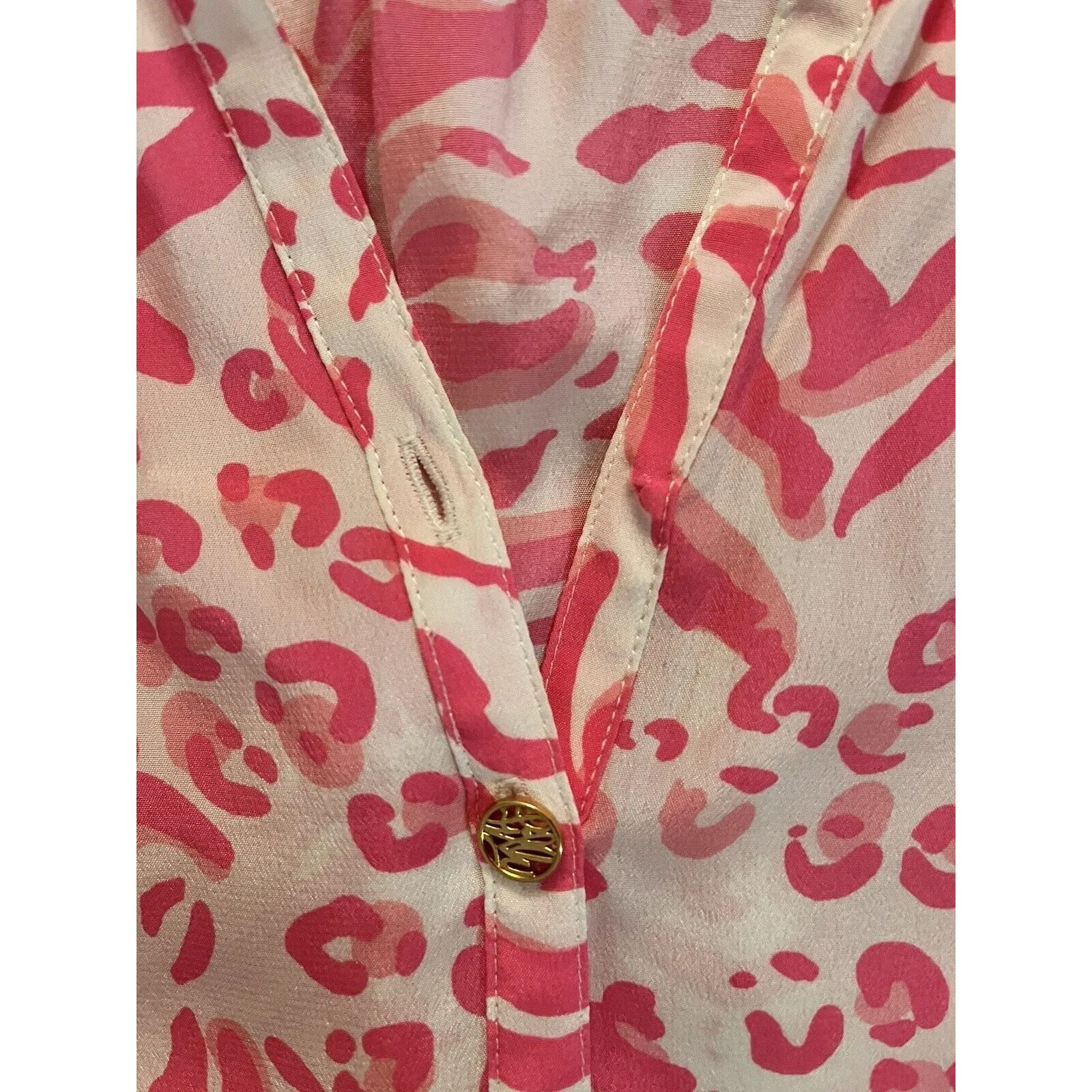 Lilly Pulitzer Blouse Womens Small Pink Floral Get Spotted Lion All Over Print - Image 7