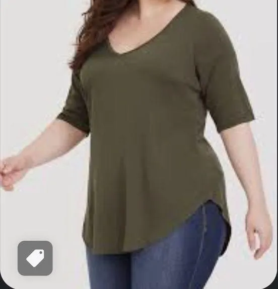 Torrid Plus Size 2X Olive Green Stretch Challis V Neck Short Sleeve T-shirt - Image 2