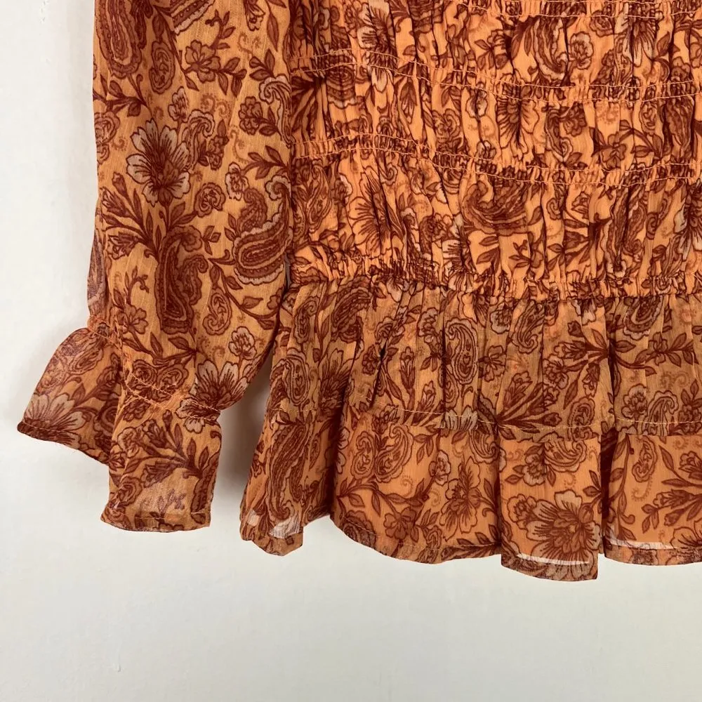 NWT  Cropped Floral Smocked Ruffle Top Marigold Size Small S NEW - Image 13