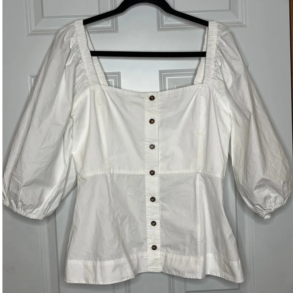 Ganni White Cotton Square Neck Poplin Button Front Shirt Size US 8/10 Ganni 40 - Image 2