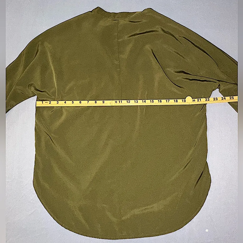 Abercrombie and Fitch • Olive Green Satin Tie Neck Blouse • Size Medium - Image 4