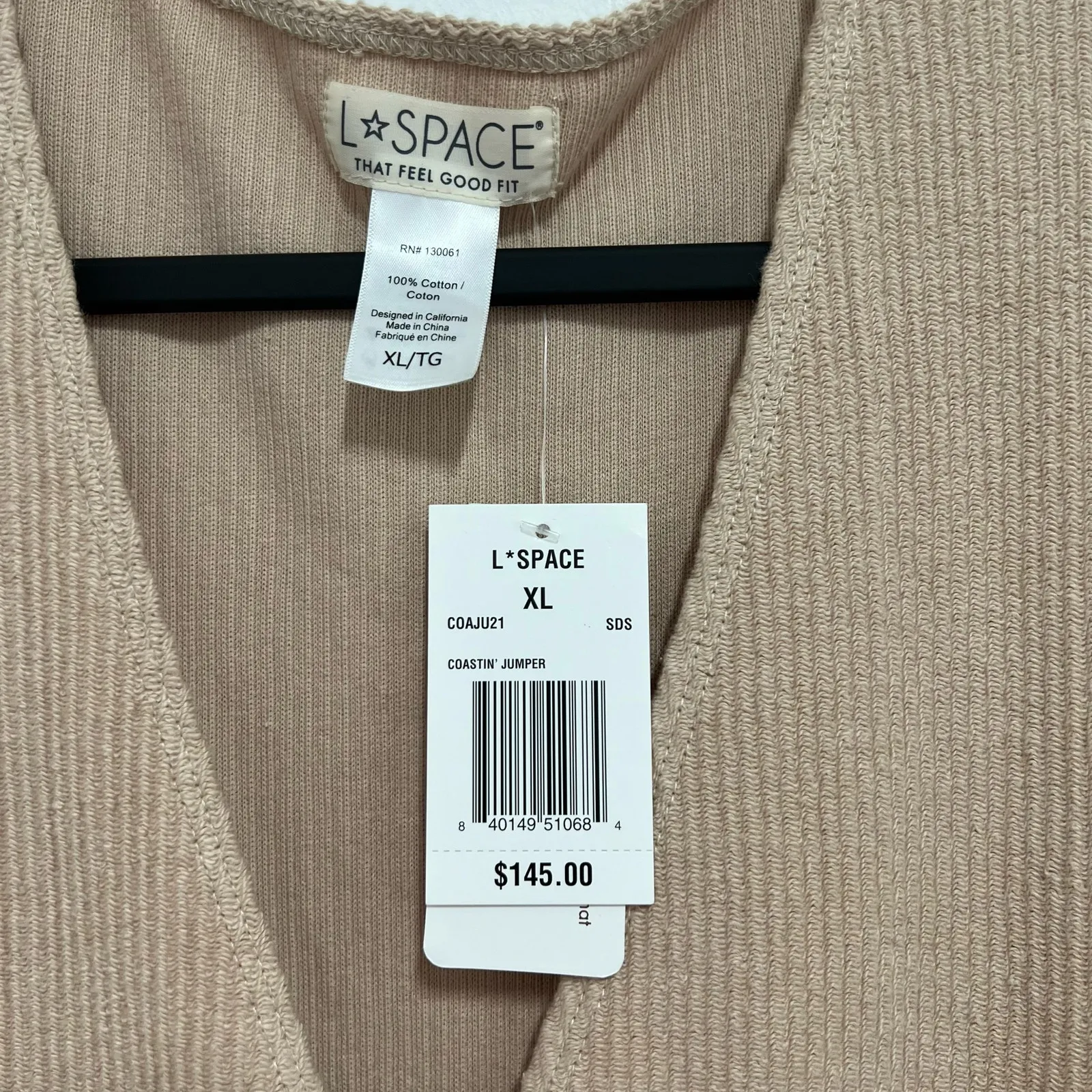 L Space Coastin Jogger Jumpsuit Tan Beige Pockets Drawstring Waist XL NWT Comfy - Image 4