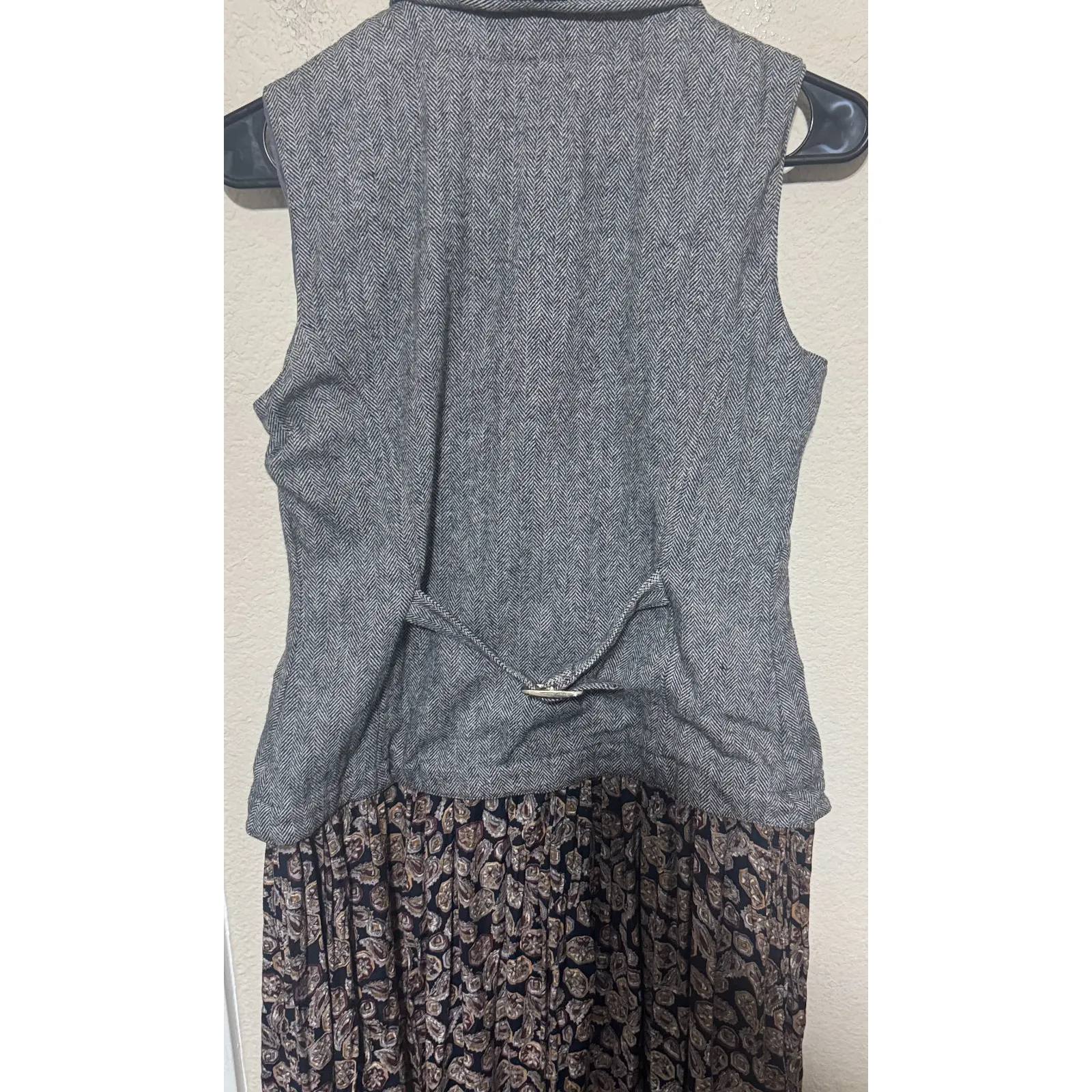 VTG 90s CJW Wool Dress Herringbone Vest Paisley Prairie Academia Teacher sz S Black - Image 7