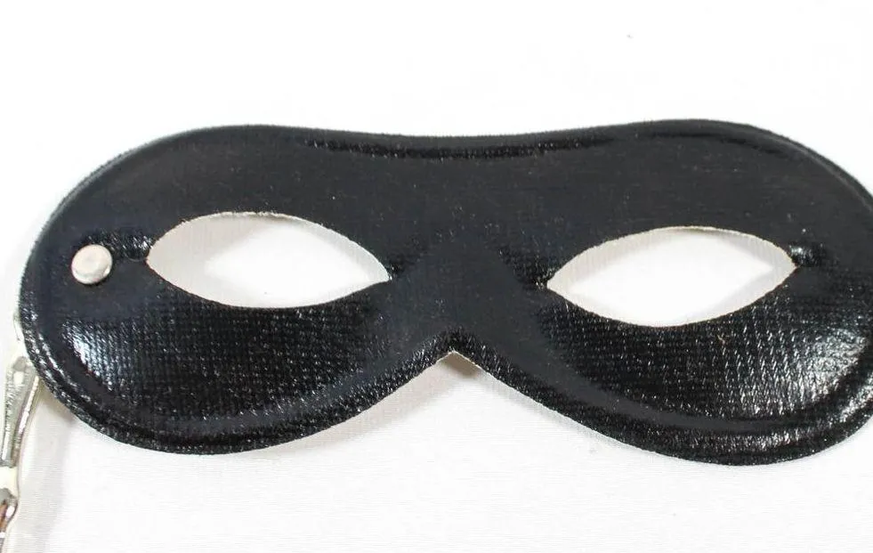 Vintage 1990s Unisex Masquerade Black Faux Leather Like Eye Mask with Handle - Image 2