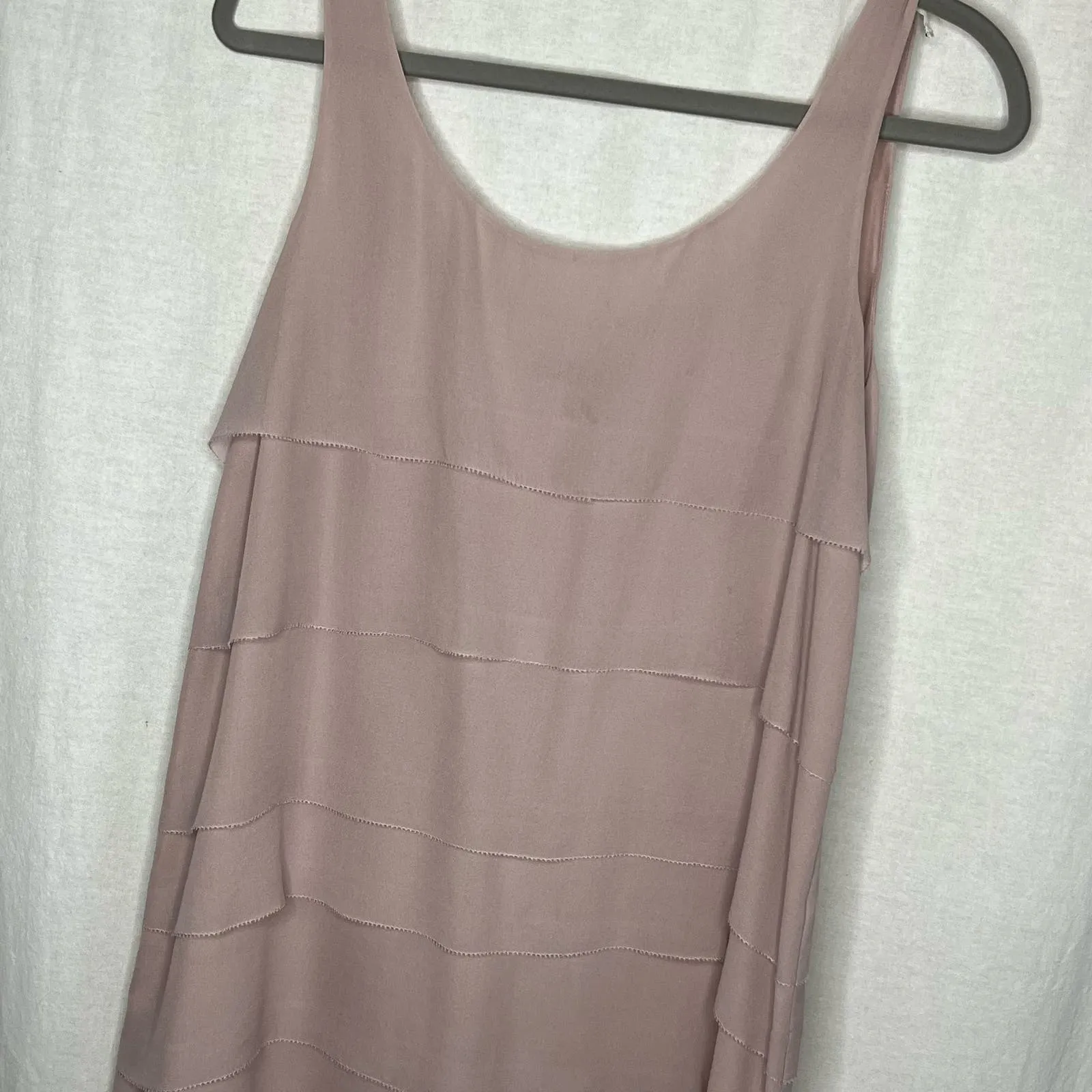 Eileen Fisher Georgette Pink Tiered Mini Shift Dress 100% Silk Lined Size‎ Small - Image 2