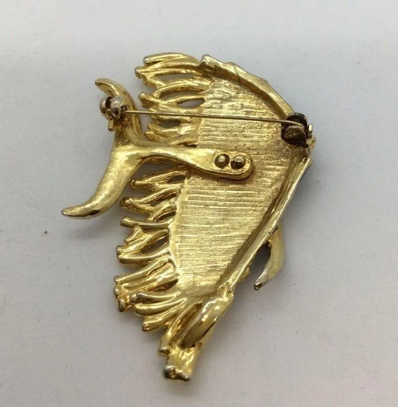 Vintage Enamel Rhinestone Fish Brooch Jewelry Gold - Image 4