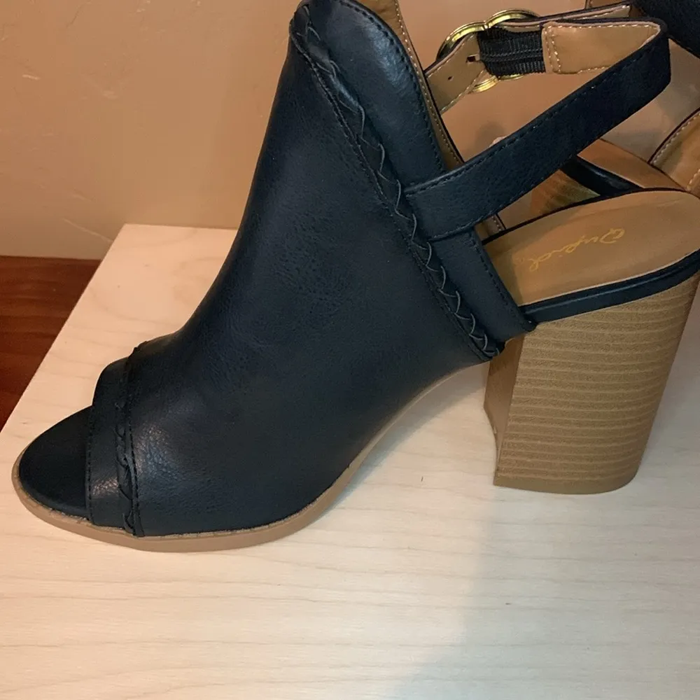 Qupid open toe chunky heel sling black size 9 - Image 7