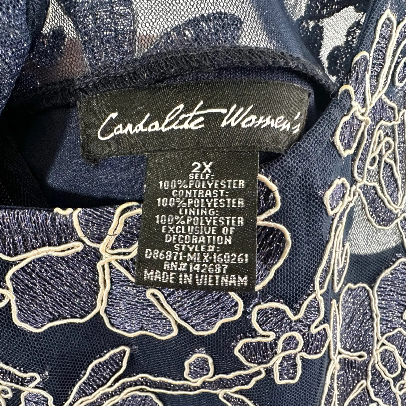 Candalite‎ Plus Size 2X Formal Dress Navy Blue Floral Lace Tulle Prom Party 1233 - Image 10