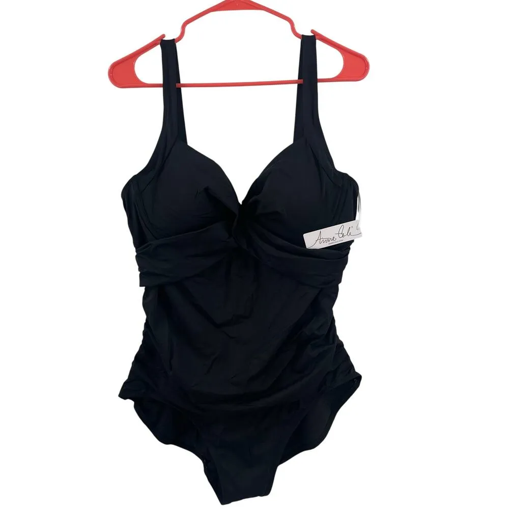 ANNE COLE Swimsuit Size 18W NWT Live In Color Black Plus Curvy One Piece Ruched - Image 3
