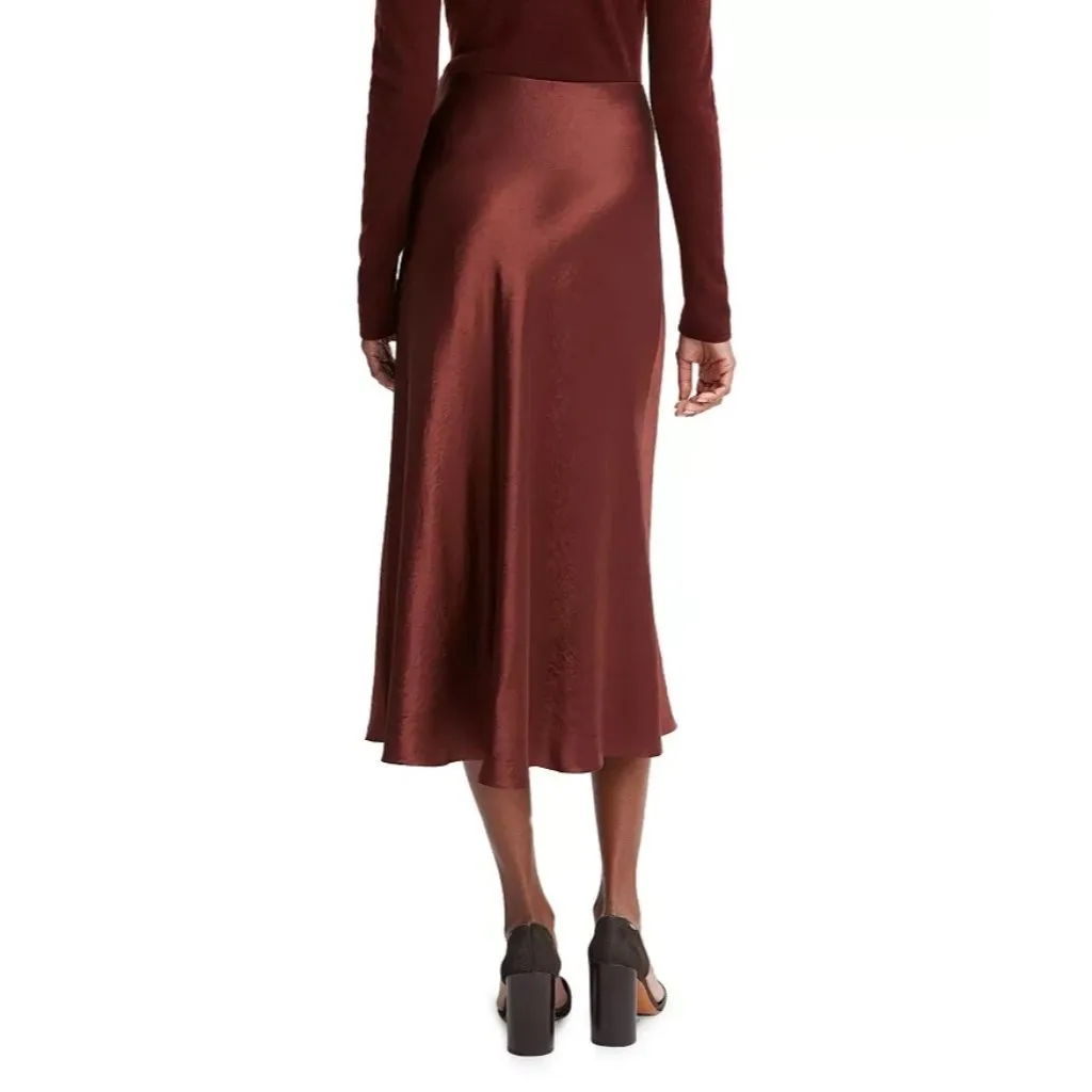 NWT Vince Satin Bias Slip Midi in Brown A-line Skirt L $325 - Image 6