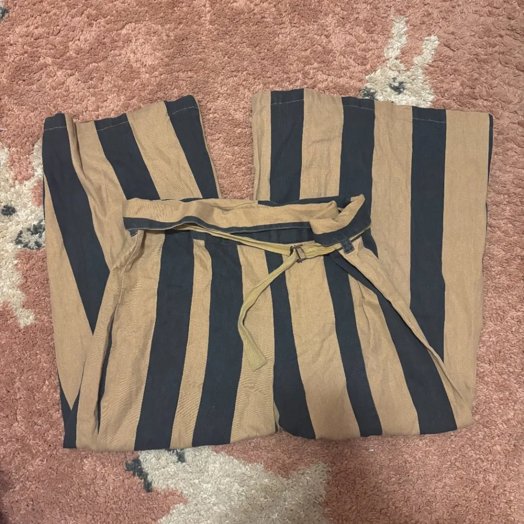 Free People Majorie High Waist Palazzo Pants Striped WideLeg Tie Boho Small READ - Image 3